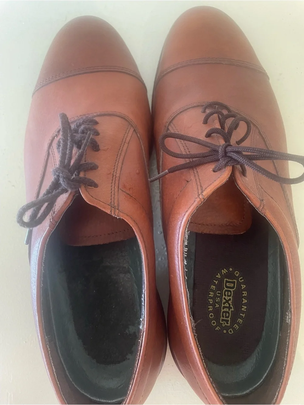 Dexter Brown Leather Oxford Shoes lace Up Rubber Soles Waterproof 12M USA Vtg